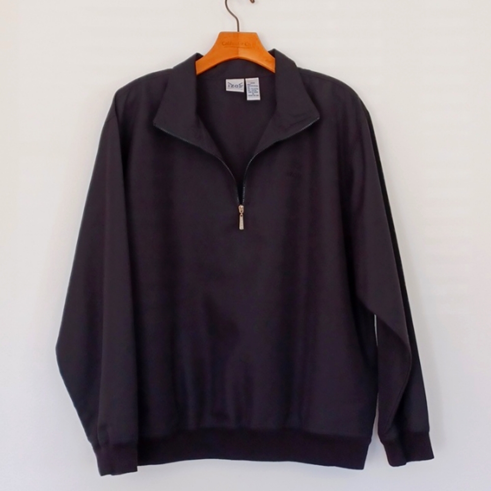 IZOD  Black Pullover Jacket With Pockets, Zipper, Ribbed Wrists & Hem W-XL
